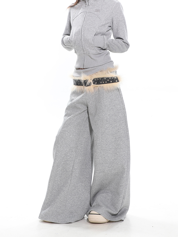 Women's American Vintage Casual Sports Pants - Thickened Gray Loose Draped Wide-Leg Sweatpants for Autumn Winter Style Women's American Vintage Casual Sports Pants - Thickened Gray Loose Draped Wide-Leg Sweatpants for Autumn Winter Style