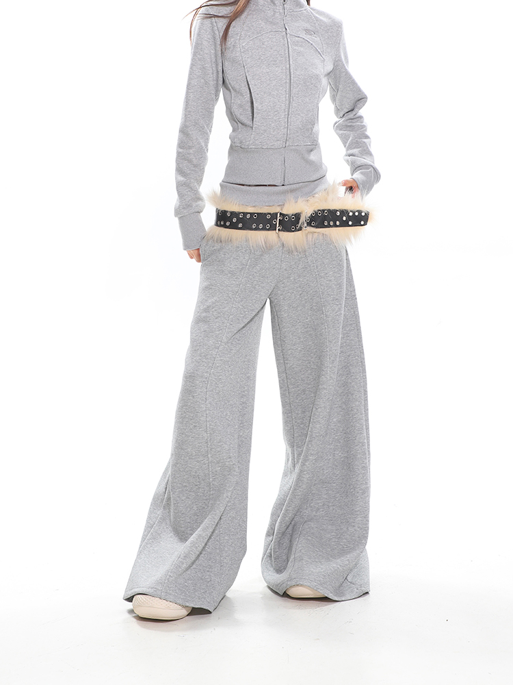 Women's American Vintage Casual Sports Pants - Thickened Gray Loose Draped Wide-Leg Sweatpants for Autumn Winter Style Women's American Vintage Casual Sports Pants - Thickened Gray Loose Draped Wide-Leg Sweatpants for Autumn Winter Style