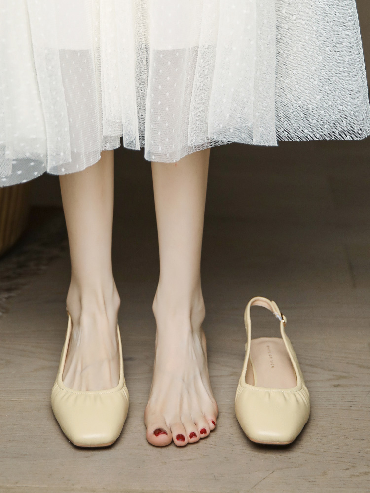 Women's Backless Flat Sandals with Low Heel, Comfortable Soft Leather One-Strap Buckle, French Style Summer Footwear Women's Backless Flat Sandals with Low Heel, Comfortable Soft Leather One-Strap Buckle, French Style Summer Footwear