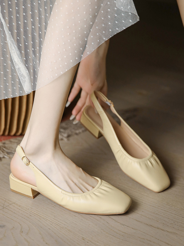 Women's Backless Flat Sandals with Low Heel, Comfortable Soft Leather One-Strap Buckle, French Style Summer Footwear Women's Backless Flat Sandals with Low Heel, Comfortable Soft Leather One-Strap Buckle, French Style Summer Footwear