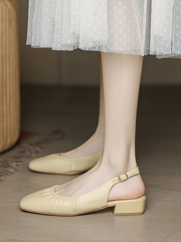 Women's Backless Flat Sandals with Low Heel, Comfortable Soft Leather One-Strap Buckle, French Style Summer Footwear Women's Backless Flat Sandals with Low Heel, Comfortable Soft Leather One-Strap Buckle, French Style Summer Footwear