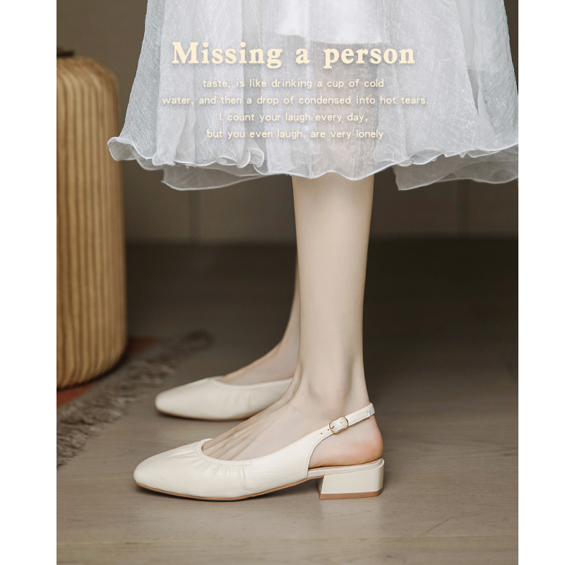 Women's Backless Flat Sandals with Low Heel, Comfortable Soft Leather One-Strap Buckle, French Style Summer Footwear Women's Backless Flat Sandals with Low Heel, Comfortable Soft Leather One-Strap Buckle, French Style Summer Footwear