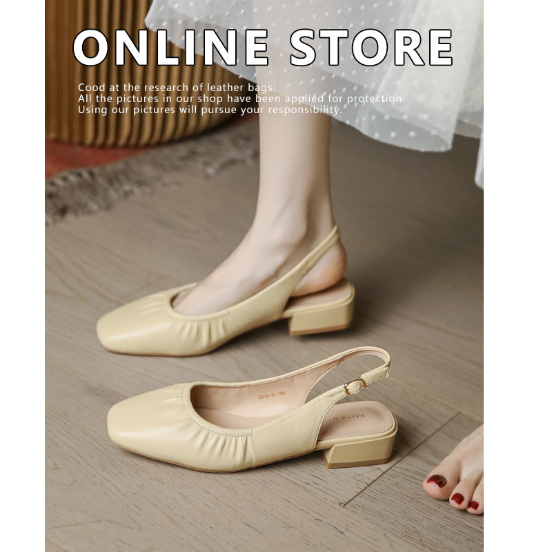 Women's Backless Flat Sandals with Low Heel, Comfortable Soft Leather One-Strap Buckle, French Style Summer Footwear