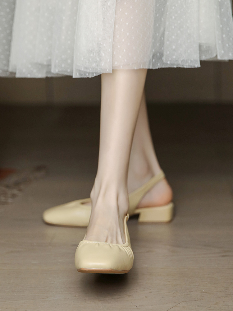 Women's Backless Flat Sandals with Low Heel, Comfortable Soft Leather One-Strap Buckle, French Style Summer Footwear Women's Backless Flat Sandals with Low Heel, Comfortable Soft Leather One-Strap Buckle, French Style Summer Footwear