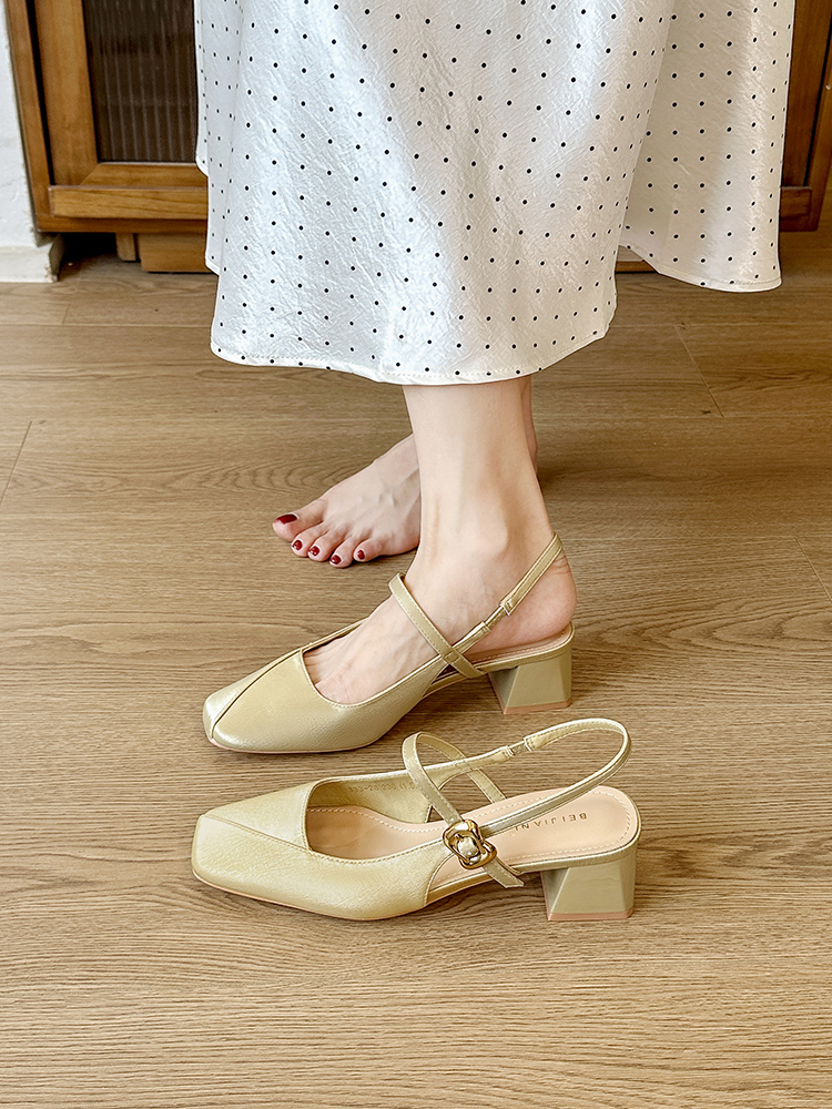 Women's Backless Mary Jane Sandals - Chunky Heel, Square Toe, One-Strap Buckle - Summer 2025 Style Women's Backless Mary Jane Sandals - Chunky Heel, Square Toe, One-Strap Buckle - Summer 2025 Style