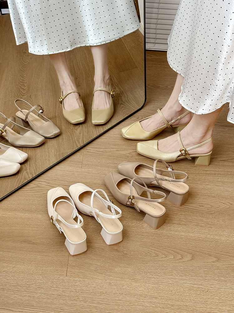 Women's Backless Mary Jane Sandals - Chunky Heel, Square Toe, One-Strap Buckle - Summer 2025 Style Women's Backless Mary Jane Sandals - Chunky Heel, Square Toe, One-Strap Buckle - Summer 2025 Style