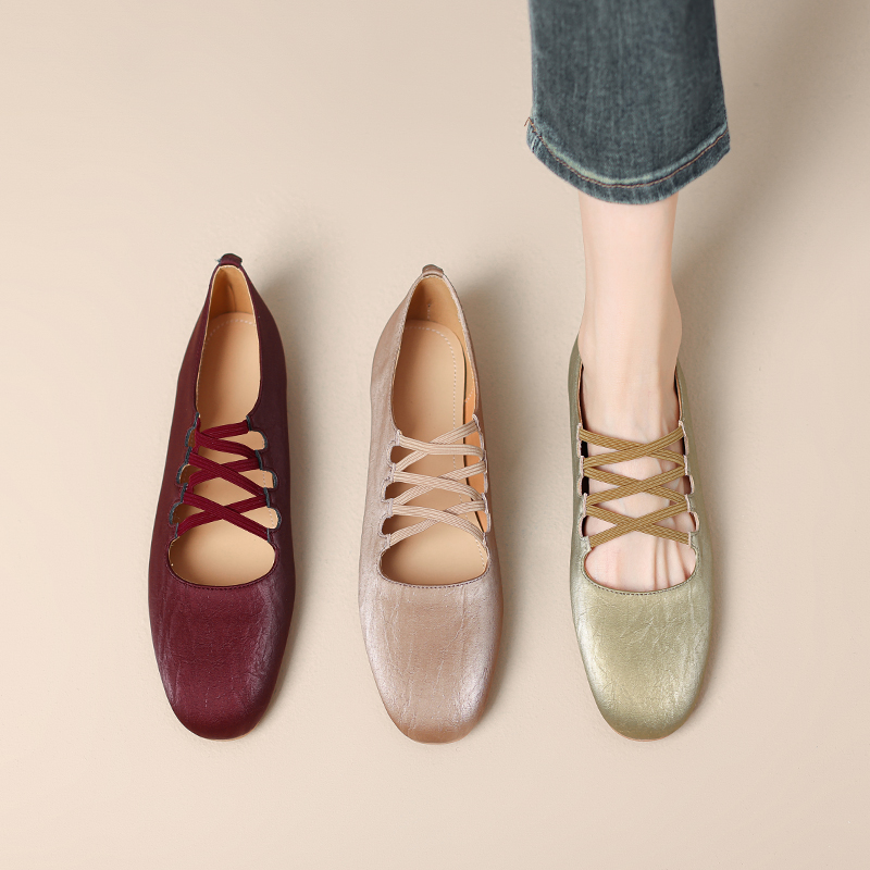 Women's Ballet Mary Jane Shoes with Crossed Elastic Straps, Soft Sole Loafers for Comfortable Everyday Wear