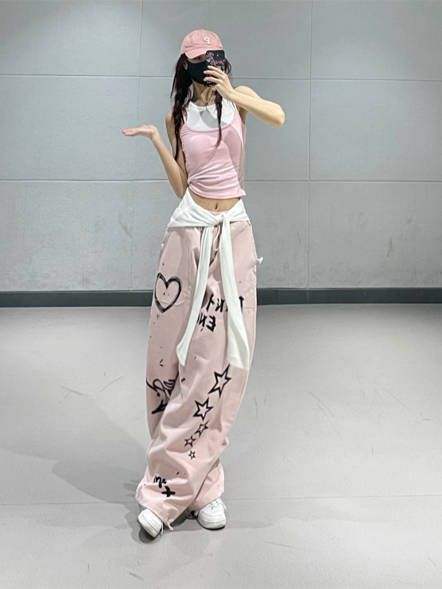 Women's Black Graffiti Sweatpants - Hip-Hop Street Dance Casual Loose Straight-Leg Pants for Versatile Y2K Style Women's Black Graffiti Sweatpants - Hip-Hop Street Dance Casual Loose Straight-Leg Pants for Versatile Y2K Style