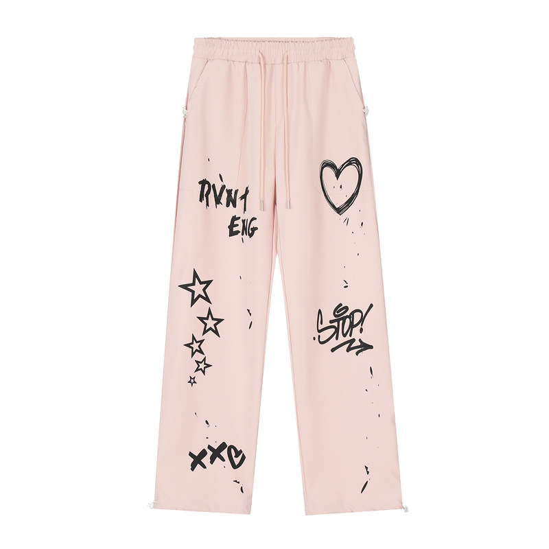 Women's Black Graffiti Sweatpants - Hip-Hop Street Dance Casual Loose Straight-Leg Pants for Versatile Y2K Style Women's Black Graffiti Sweatpants - Hip-Hop Street Dance Casual Loose Straight-Leg Pants for Versatile Y2K Style