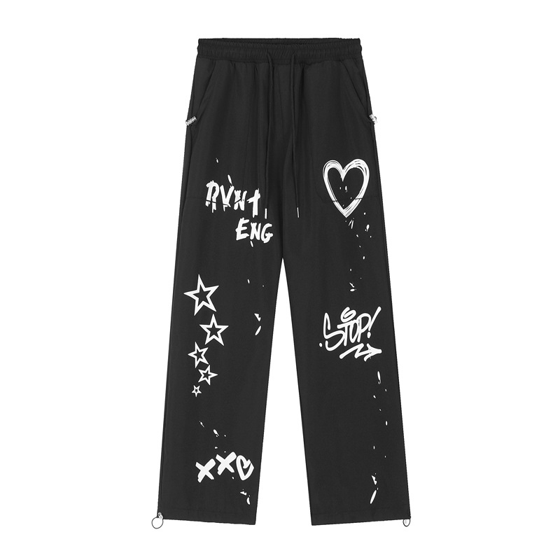 Women's Black Graffiti Sweatpants - Hip-Hop Street Dance Casual Loose Straight-Leg Pants for Versatile Y2K Style Women's Black Graffiti Sweatpants - Hip-Hop Street Dance Casual Loose Straight-Leg Pants for Versatile Y2K Style