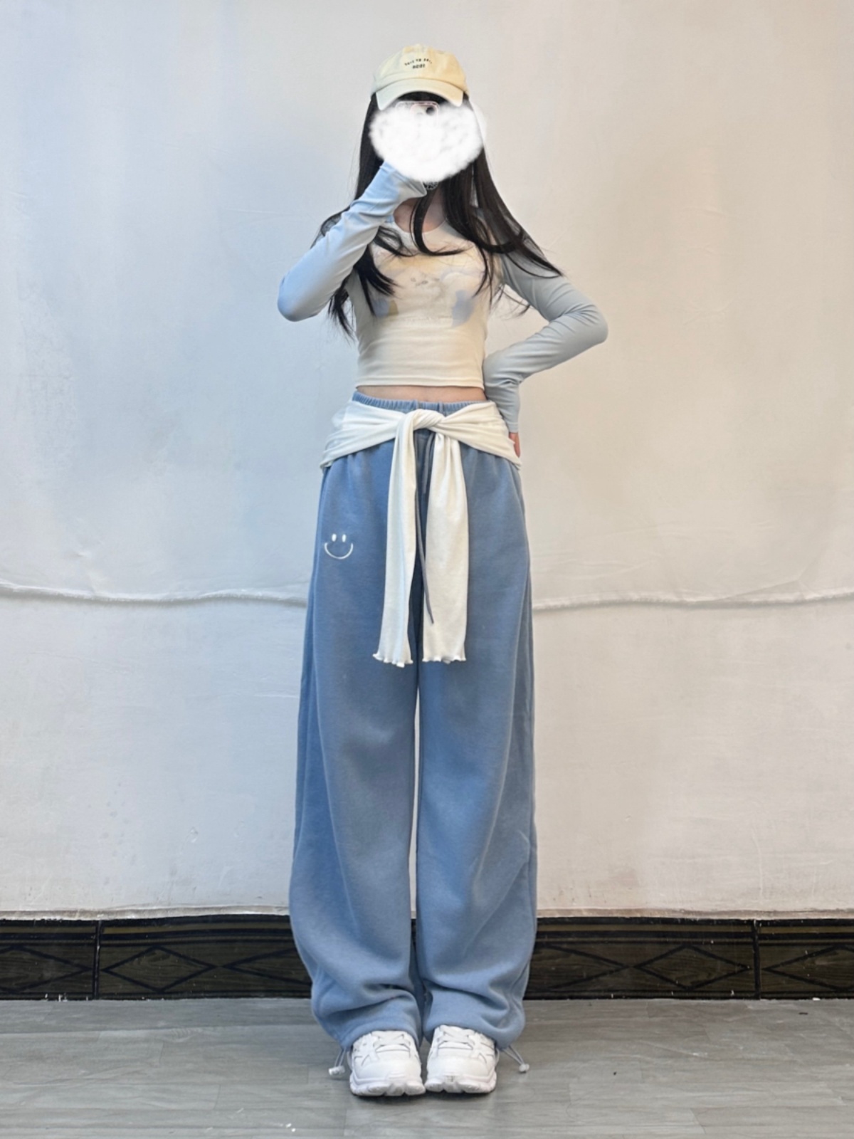 Women's Blue Cat Short Top with Baby Blue Jogger Casual Pants - Jazz Dance Outfit for Comfortable Style