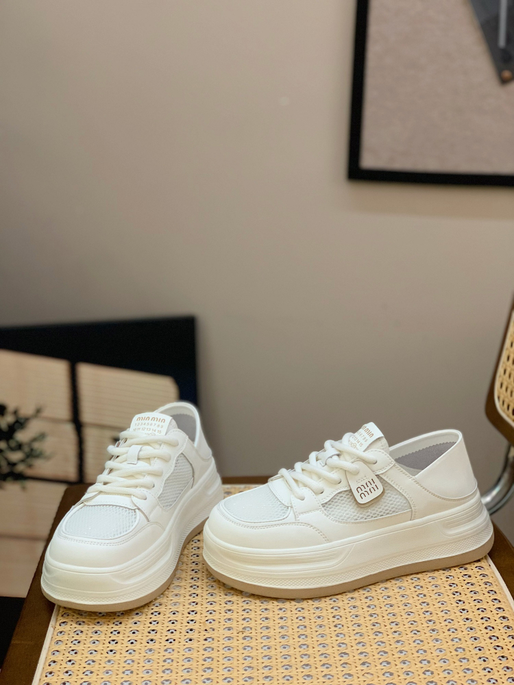 Women's Casual Lace-Up Breathable White Sneakers with Thick Soles - Genuine Leather, Versatile Summer 2025 Style, Trendy Footwear Women's Casual Lace-Up Breathable White Sneakers with Thick Soles - Genuine Leather, Versatile Summer 2025 Style, Trendy Footwear
