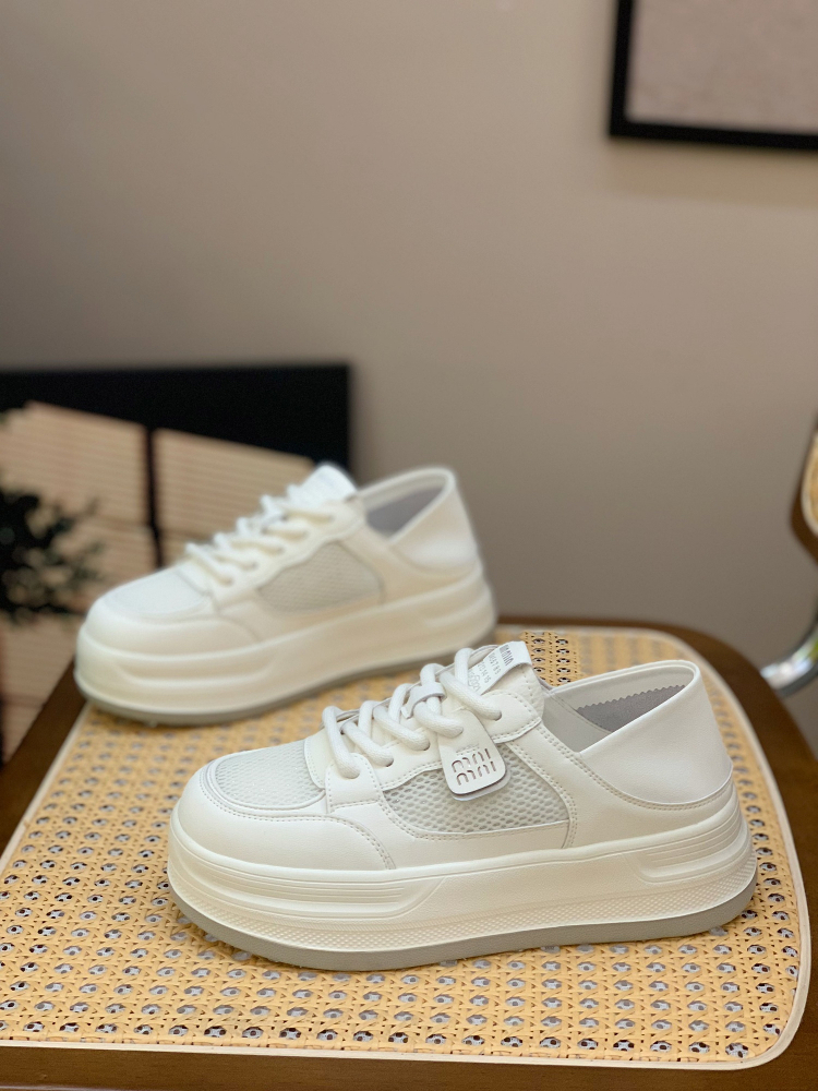 Women's Casual Lace-Up Breathable White Sneakers with Thick Soles - Genuine Leather, Versatile Summer 2025 Style, Trendy Footwear Women's Casual Lace-Up Breathable White Sneakers with Thick Soles - Genuine Leather, Versatile Summer 2025 Style, Trendy Footwear