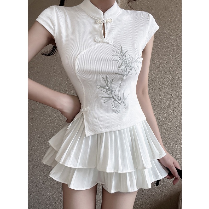 Women's Chinese Style Qipao Top and Half Skirt Uniform for Foot Massage Technicians - National Wind Design Women's Chinese Style Qipao Top and Half Skirt Uniform for Foot Massage Technicians - National Wind Design