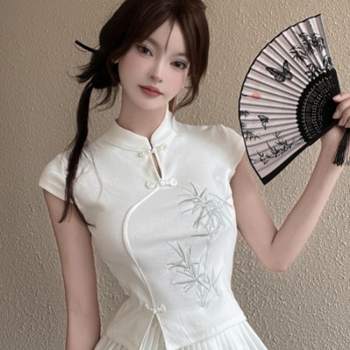 Women's Chinese Style Qipao Top and Half Skirt Uniform for Foot Massage Technicians - National Wind Design