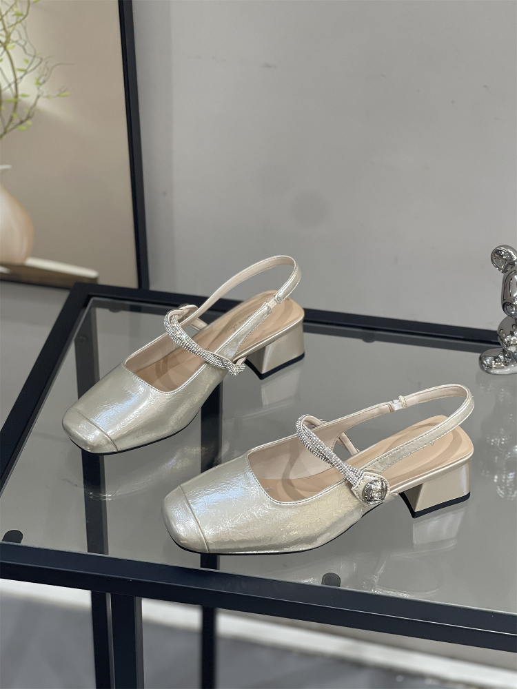 Women's Chunky Heel Rhinestone Open-Toe Sandals - Backless Thick-Soled Summer Shoes in Simple Versatile Fairy Style Women's Chunky Heel Rhinestone Open-Toe Sandals - Backless Thick-Soled Summer Shoes in Simple Versatile Fairy Style