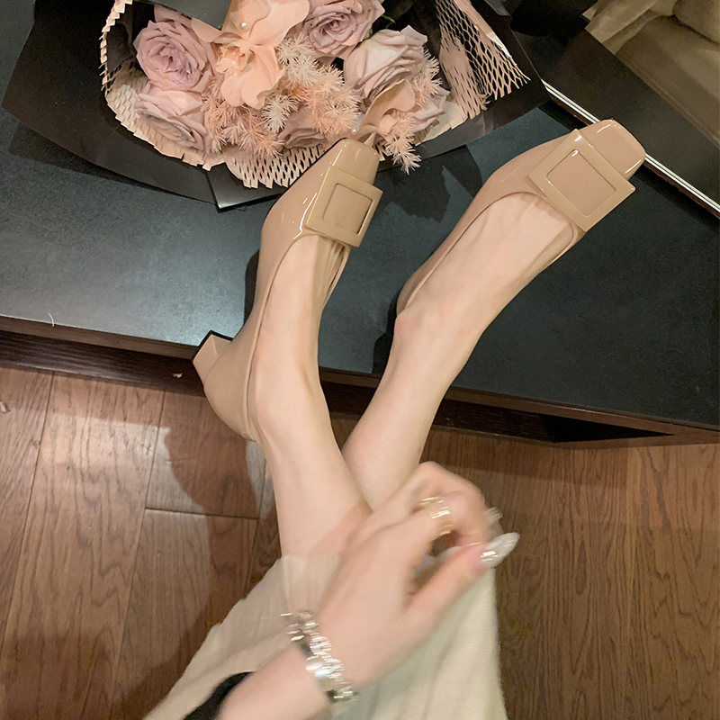 Women's Chunky Heel Square Toe Shallow Mouth Shoes - French Style Mid-Heel Commuting Work Shoes for Spring and Autumn 2025