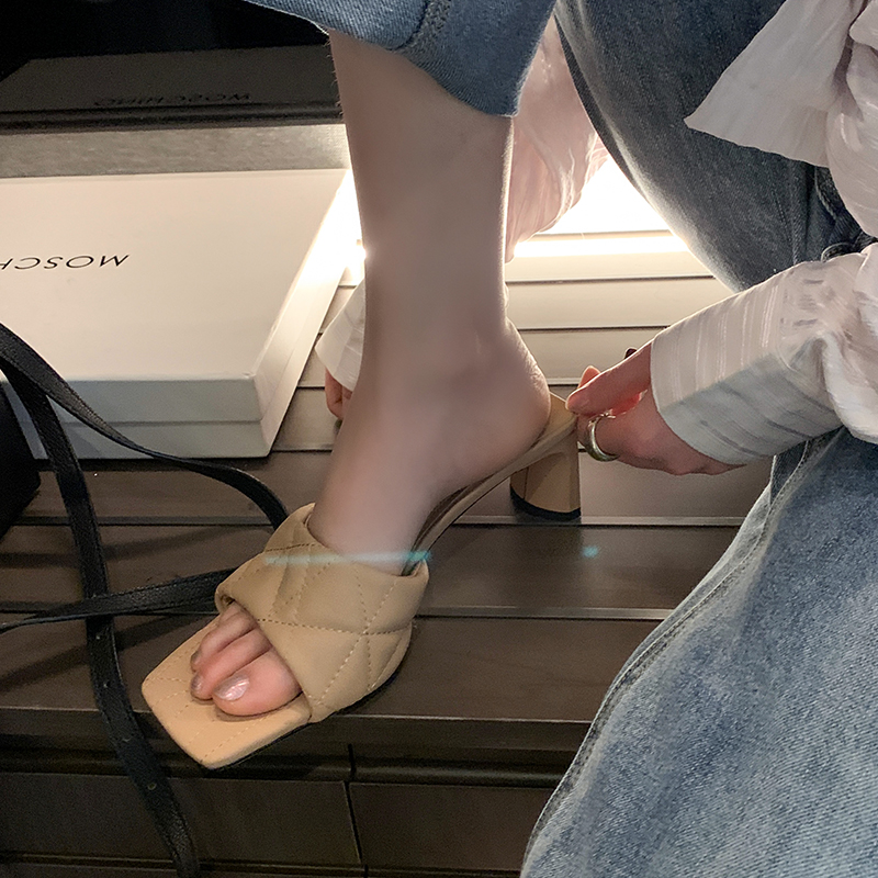 Women's Chunky-Heeled Diamond-Shaped Square Toe Mules - Super Slimming One-Strap Sandals for Summer Outdoor Style