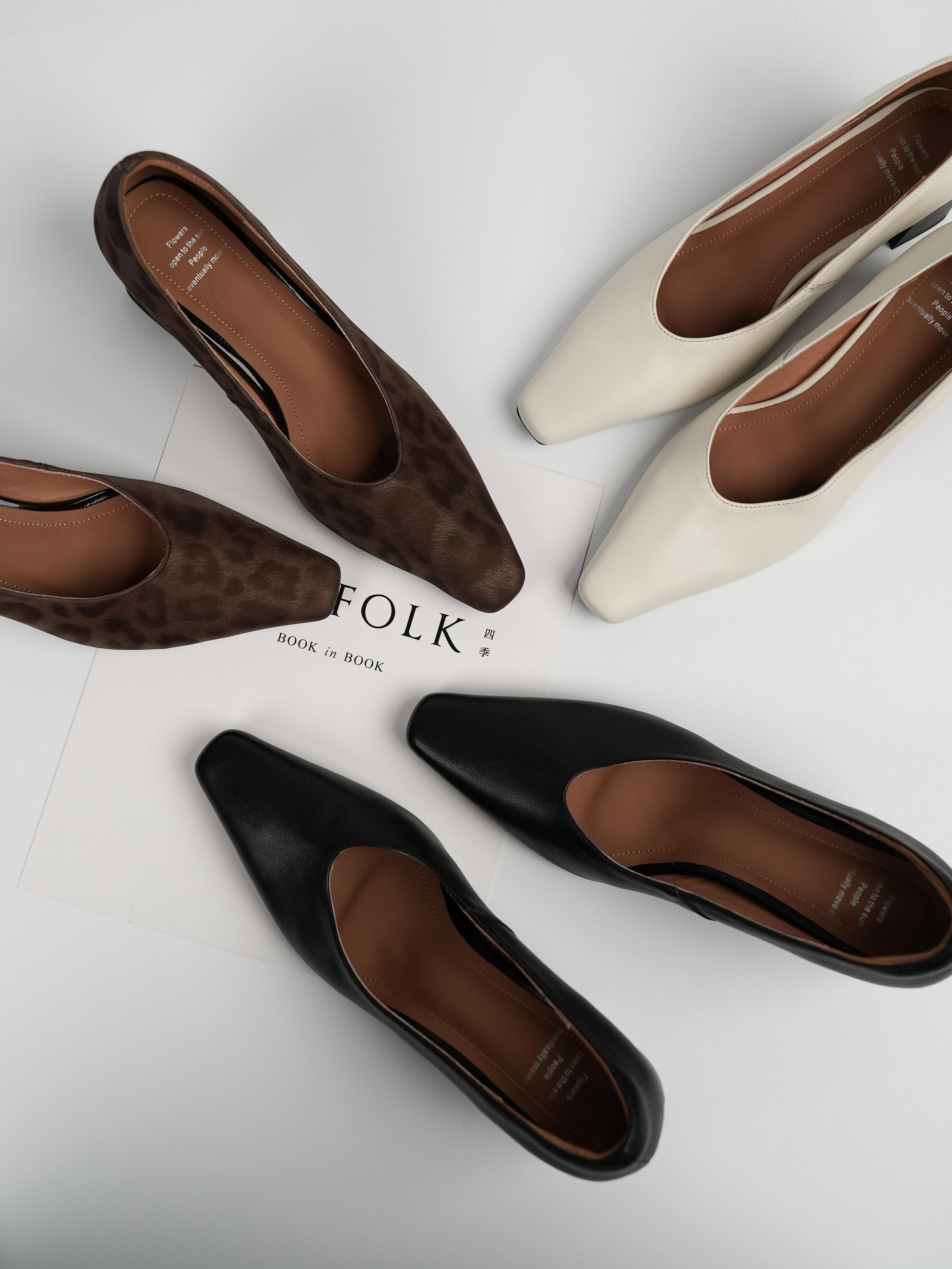 Women's Chunky High Heel Shoes - Elegant White Office Footwear, Shallow Mouth Design, Slimming Style for All Seasons