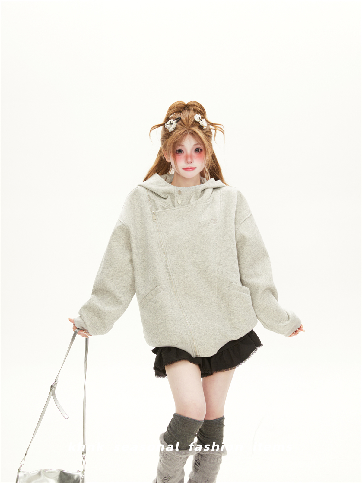 Women's College Style Double Zipper Sweatshirt Cardigan - Trendy Loose BF Hooded Jacket for Spring and Autumn 2025