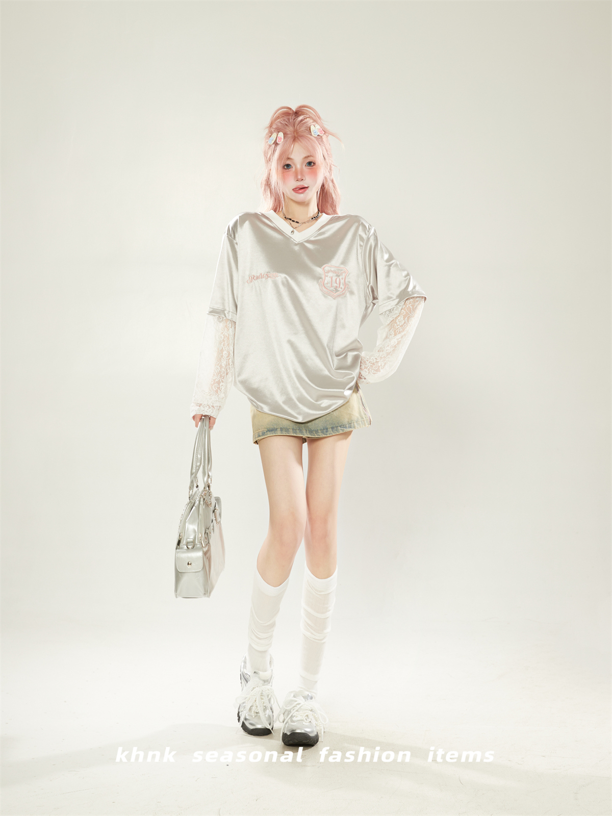 Women's College Style Long Sleeve Lace Splicing T-Shirt - Summer Sports Leisure Top with Sun Protection, Unique Jersey Design