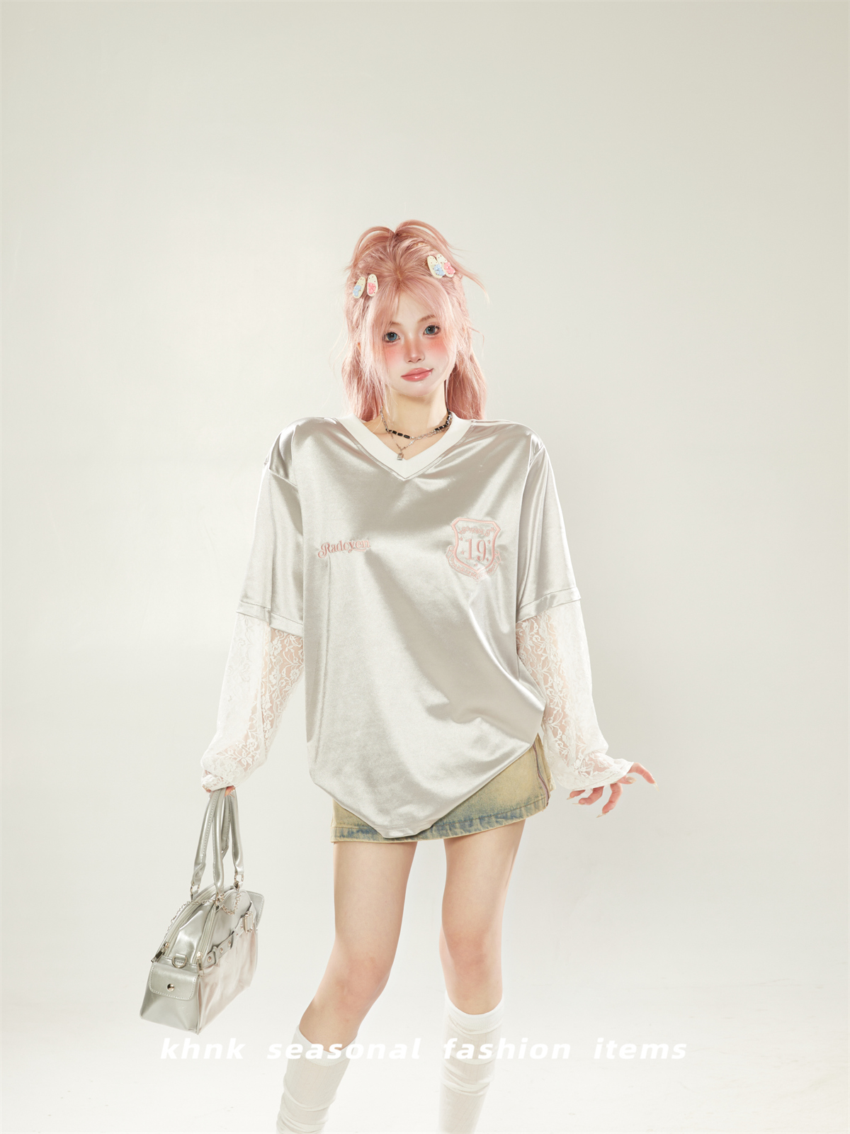 Women's College Style Long Sleeve Lace Splicing T-Shirt - Summer Sports Leisure Top with Sun Protection, Unique Jersey Design