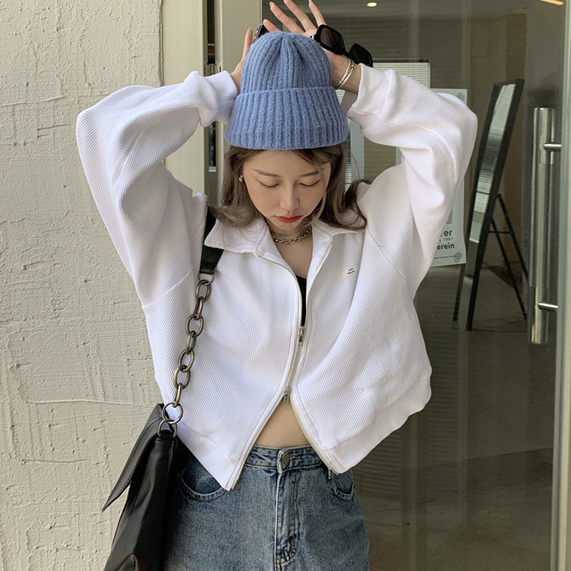 Women's Early Autumn Hip-Hop Zip-Up Sweatshirt, Thin Waffle Top, Street Style Jacket, Trendy Casual Wear