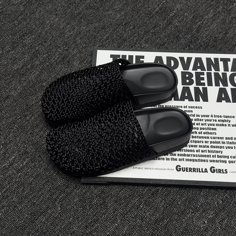 Women's European-Style Woven Hollow-Out Sandals - Summer Slip-On Closed-Toe Mesh Shoes with Thick Sole