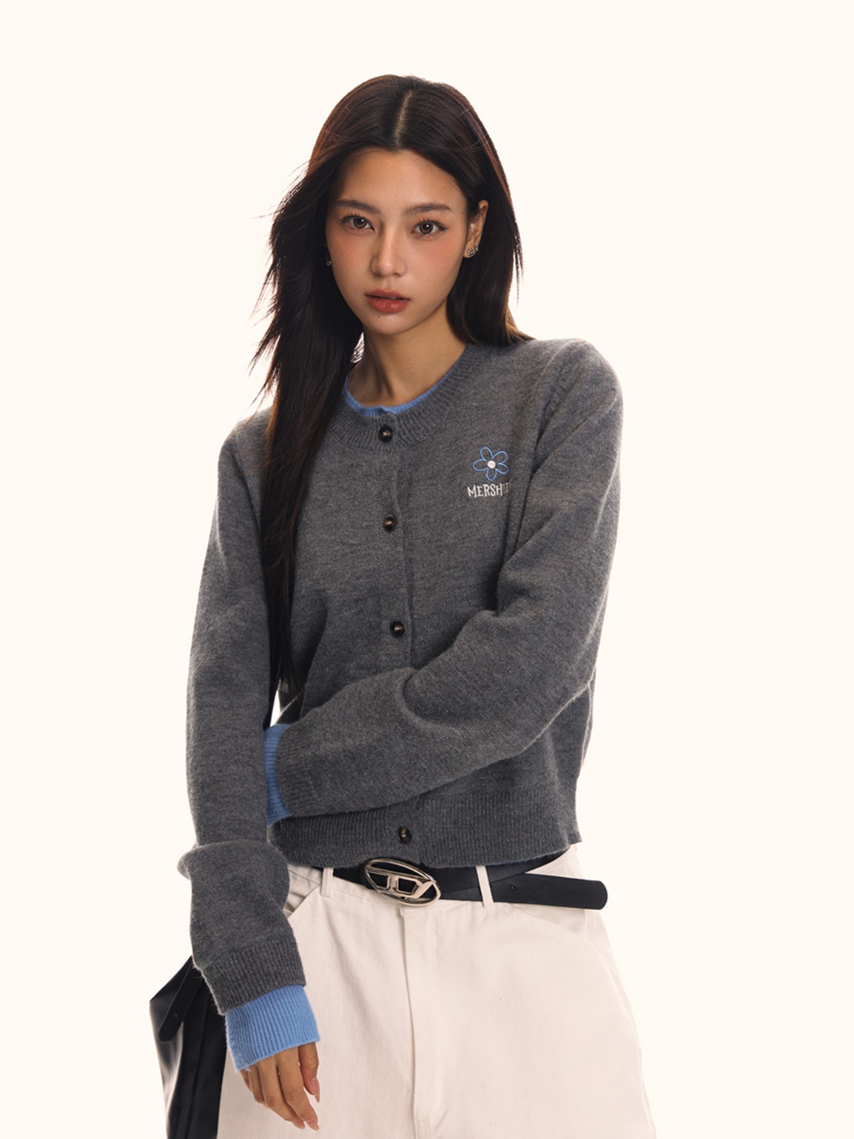 Women's Fake Two-Piece Spliced Sweater Cardigan - Knitted Slim Fit Outerwear in American Vintage Style