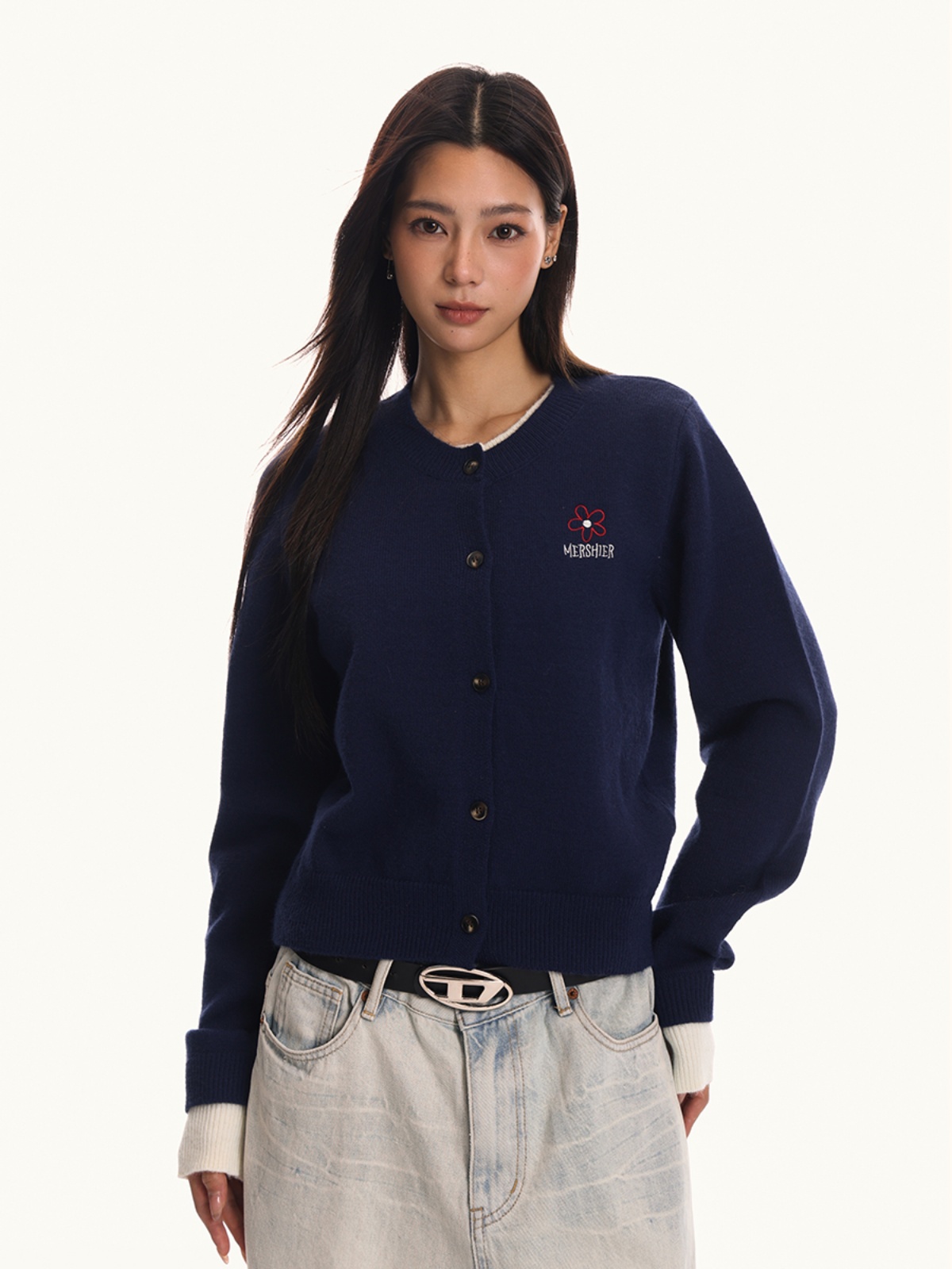 Women's Fake Two-Piece Spliced Sweater Cardigan - Knitted Slim Fit Outerwear in American Vintage Style Women's Fake Two-Piece Spliced Sweater Cardigan - Knitted Slim Fit Outerwear in American Vintage Style