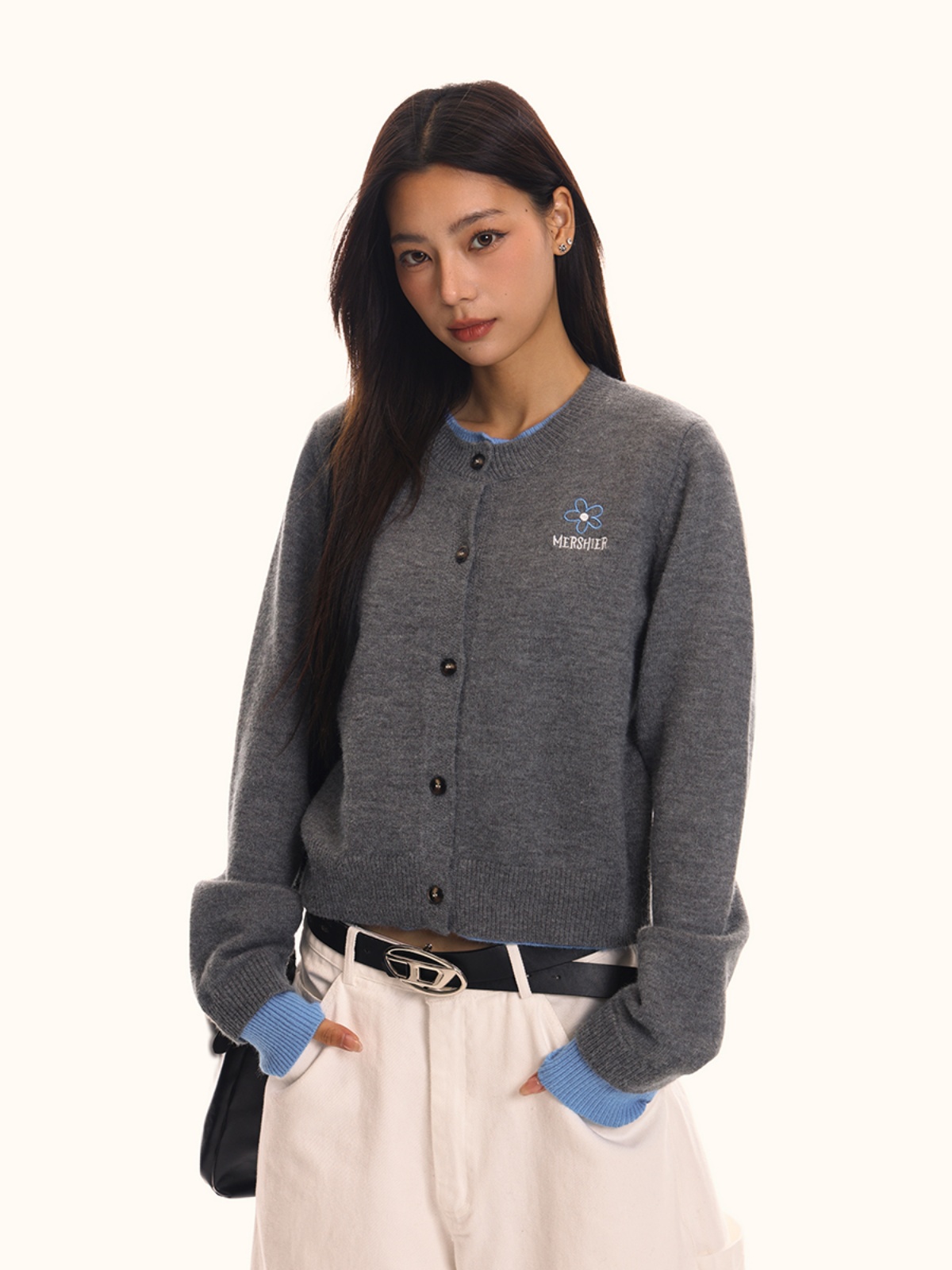 Women's Fake Two-Piece Spliced Sweater Cardigan - Knitted Slim Fit Outerwear in American Vintage Style Women's Fake Two-Piece Spliced Sweater Cardigan - Knitted Slim Fit Outerwear in American Vintage Style