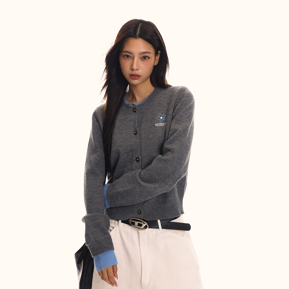 Women's Fake Two-Piece Spliced Sweater Cardigan - Knitted Slim Fit Outerwear in American Vintage Style