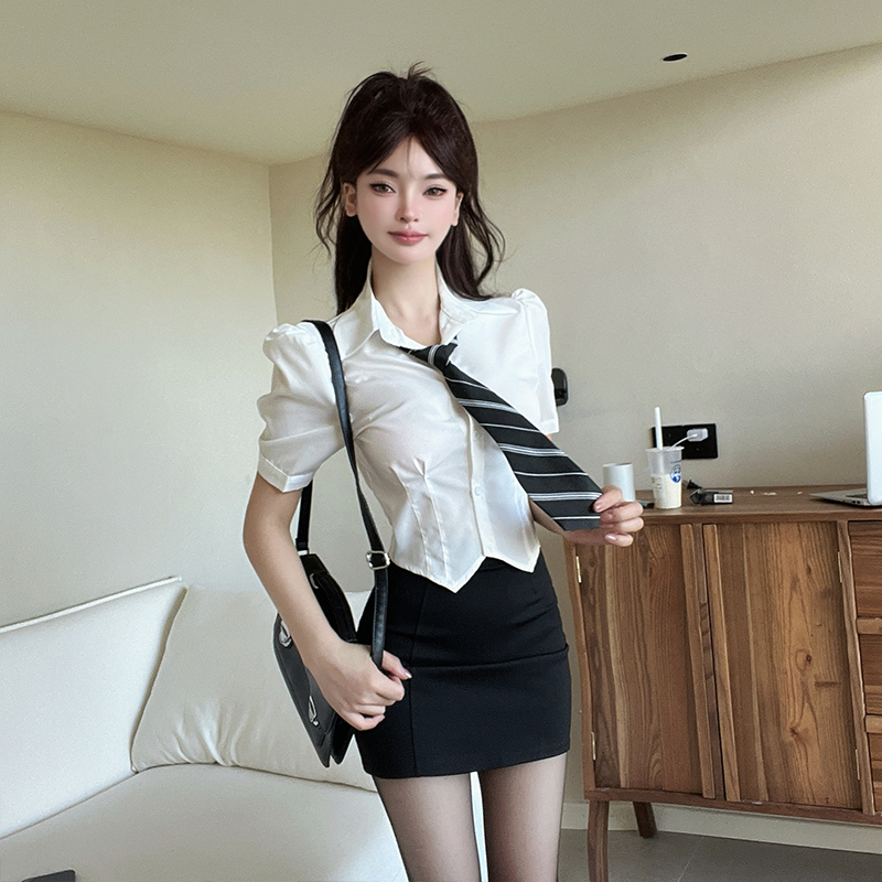 Women's Fitted Short-Sleeve White Shirt and Pencil Skirt Set - Professional Beauty Salon Work Uniform Women's Fitted Short-Sleeve White Shirt and Pencil Skirt Set - Professional Beauty Salon Work Uniform