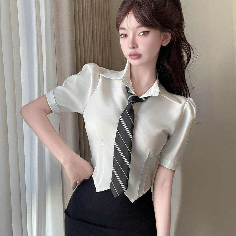 Women's Fitted Short-Sleeve White Shirt and Pencil Skirt Set - Professional Beauty Salon Work Uniform