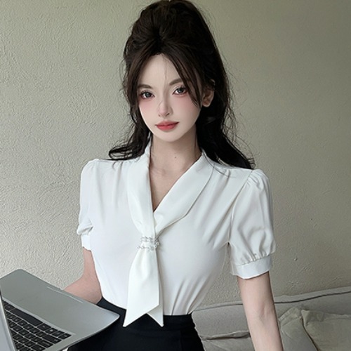 Women's Foot Massage Technician Work Uniform Set - Flowing White Chiffon Shirt & Fitted Skirt - Spa Leisure Club Style