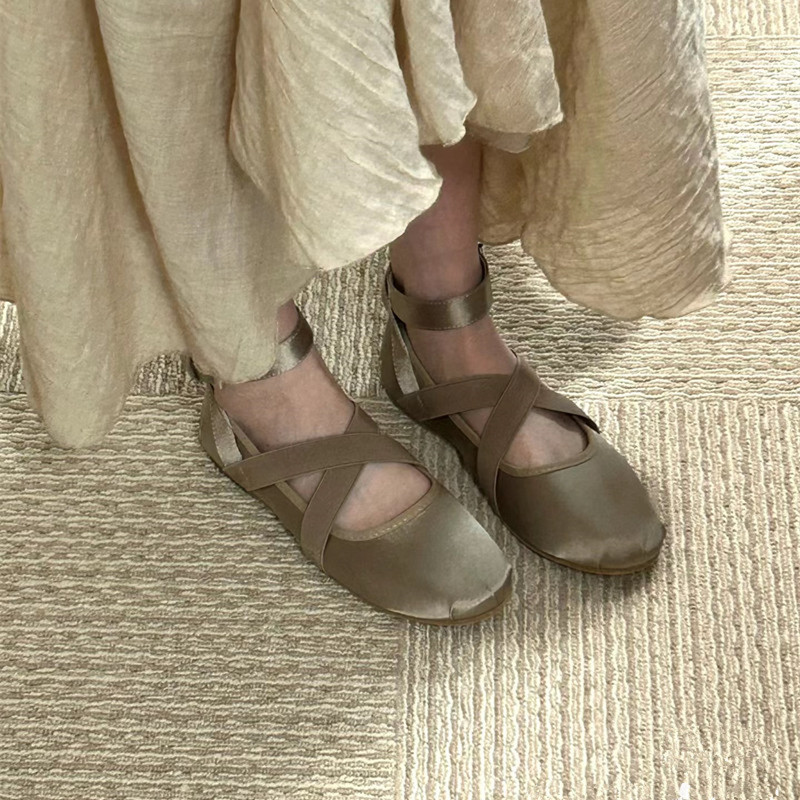 Womenâ€™s French Satin Cross-Strap Ballet Flats - Soft-Soled Casual Loafers for Chic Everyday Style