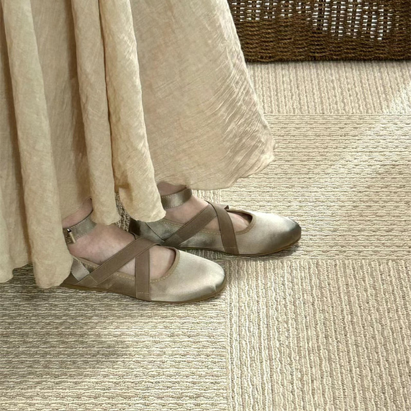 Womenâ€™s French Satin Cross-Strap Ballet Flats - Soft-Soled Casual Loafers for Chic Everyday Style