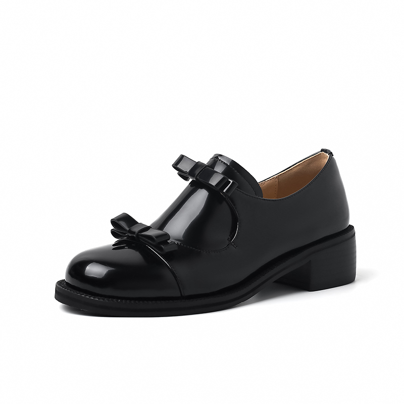 Women's Genuine Leather French Hepburn Bowknot Chunky Heel Loafers - British Style Black Shoes for Skirt Outfits Women's Genuine Leather French Hepburn Bowknot Chunky Heel Loafers - British Style Black Shoes for Skirt Outfits