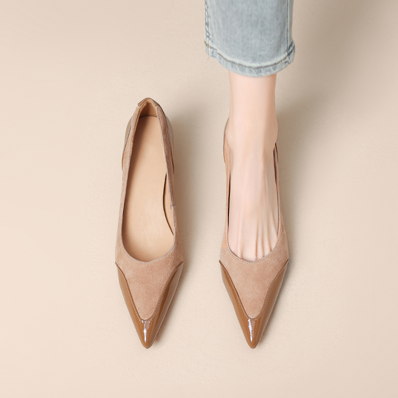 Women's Genuine Leather French Pointed Toe Slim V-Shaped Unique Heel High Heels - Chic Shallow Mouth Design