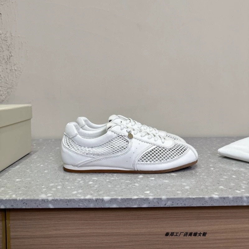 Women's Genuine Leather Hollow Mesh Breathable Casual Sports Sneakers - Flat Canvas Training Shoes for Travel