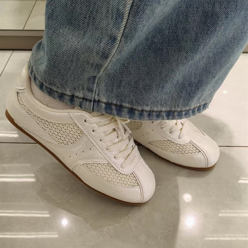 Women's Genuine Leather Hollow Mesh Breathable Casual Sports Sneakers - Flat Canvas Training Shoes for Travel