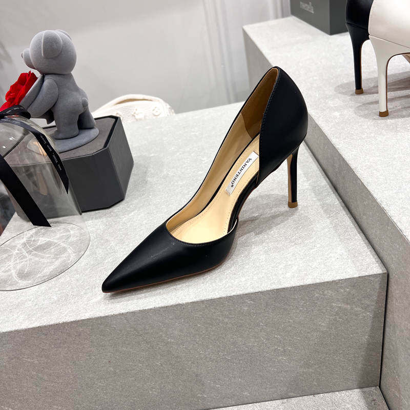 Women's Genuine Leather Pointed Toe Side Cutout High Heel Stiletto Shoes - 2025 Spring Autumn Fashion