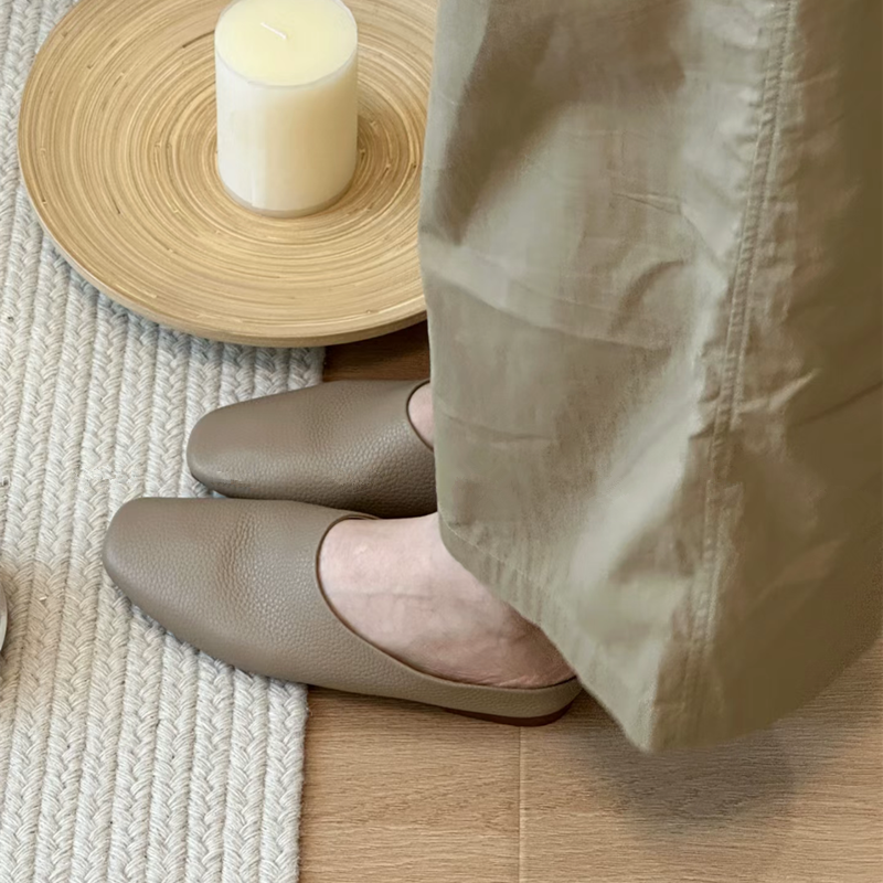 Women's Genuine Leather Soft Sheepskin Slip-On Half Slippers - Versatile Cool Sandals for Outdoor and Home Use