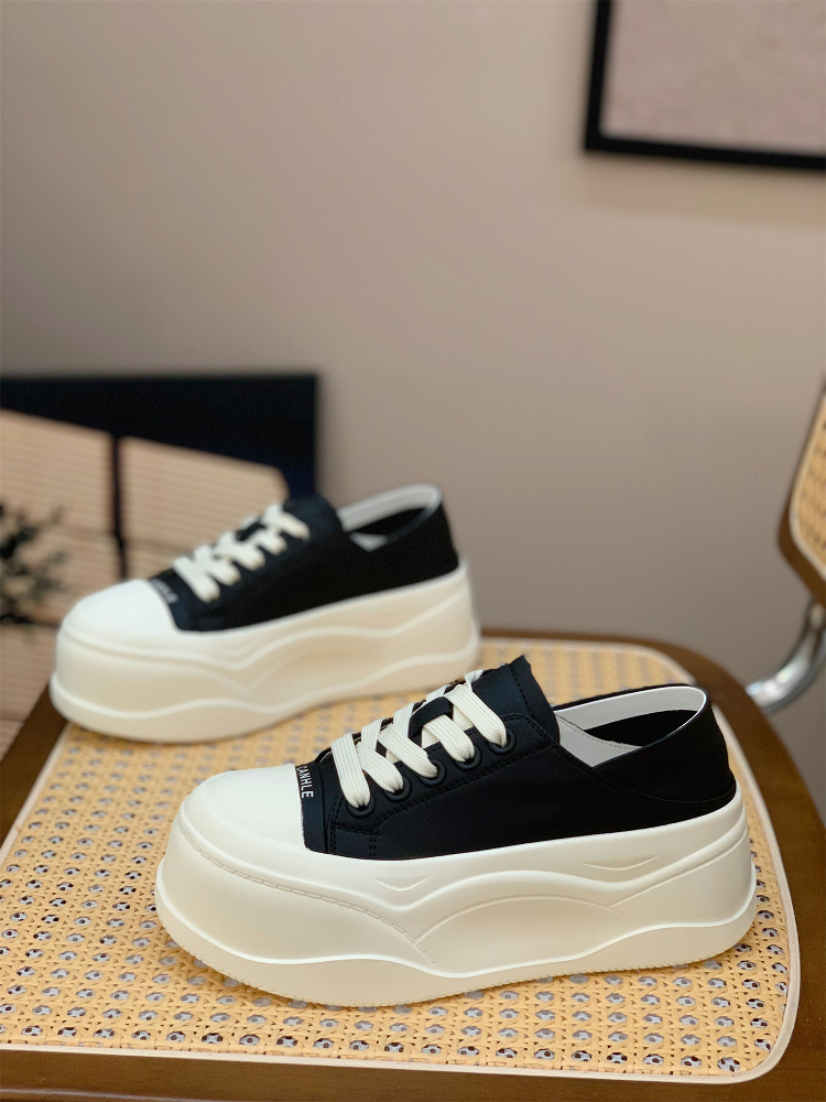 Women's Genuine Leather Thick-Soled Two-Way Wear White Platform Shoes, 6cm Height-Increasing, Spring Summer 2025 Style