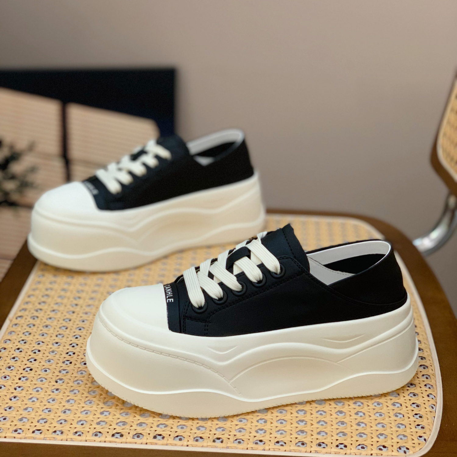 Women's Genuine Leather Thick-Soled Two-Way Wear White Platform Shoes, 6cm Height-Increasing, Spring Summer 2025 Style