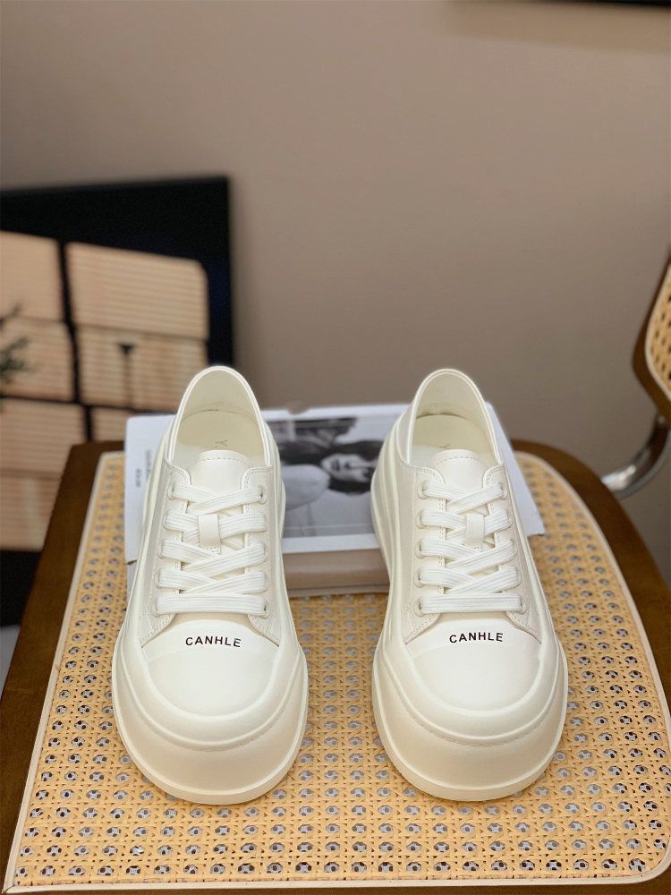 Women's Genuine Leather Thick-Soled Two-Way Wear White Platform Shoes, 6cm Height-Increasing, Spring Summer 2025 Style Women's Genuine Leather Thick-Soled Two-Way Wear White Platform Shoes, 6cm Height-Increasing, Spring Summer 2025 Style