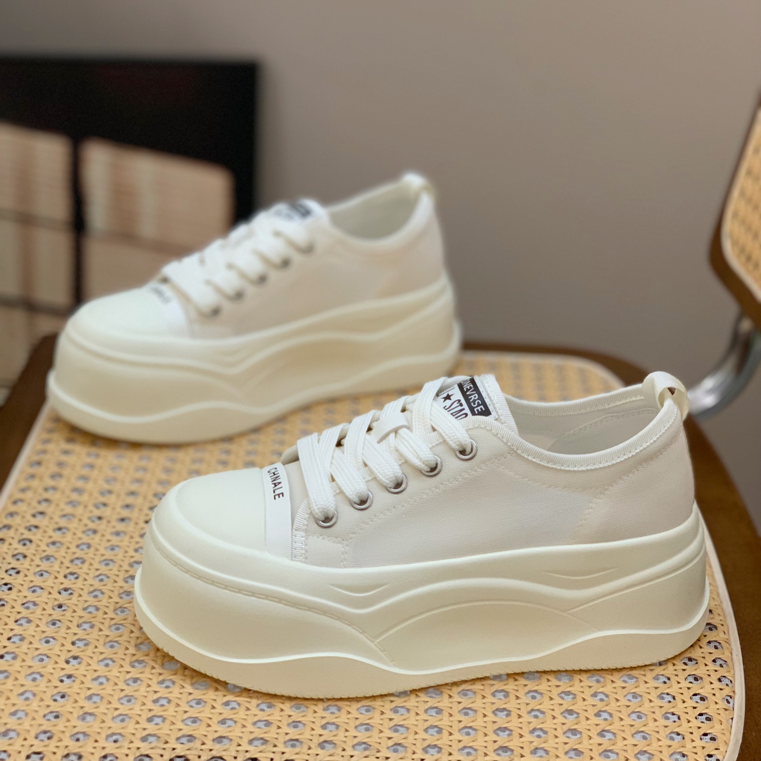 Women's Genuine Leather Thick-Soled Two-Way Wear White Platform Shoes, 6cm Height-Increasing, Spring Summer 2025 Style Women's Genuine Leather Thick-Soled Two-Way Wear White Platform Shoes, 6cm Height-Increasing, Spring Summer 2025 Style