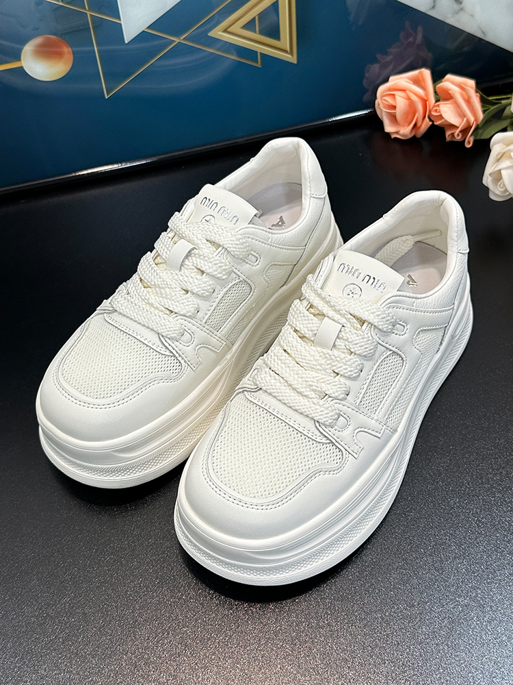 Women's Genuine Leather White Sneakers - 2025 Spring/Summer Fashion, Breathable Mesh Round Toe, Thick Sole Casual Sports Shoes Women's Genuine Leather White Sneakers - 2025 Spring/Summer Fashion, Breathable Mesh Round Toe, Thick Sole Casual Sports Shoes