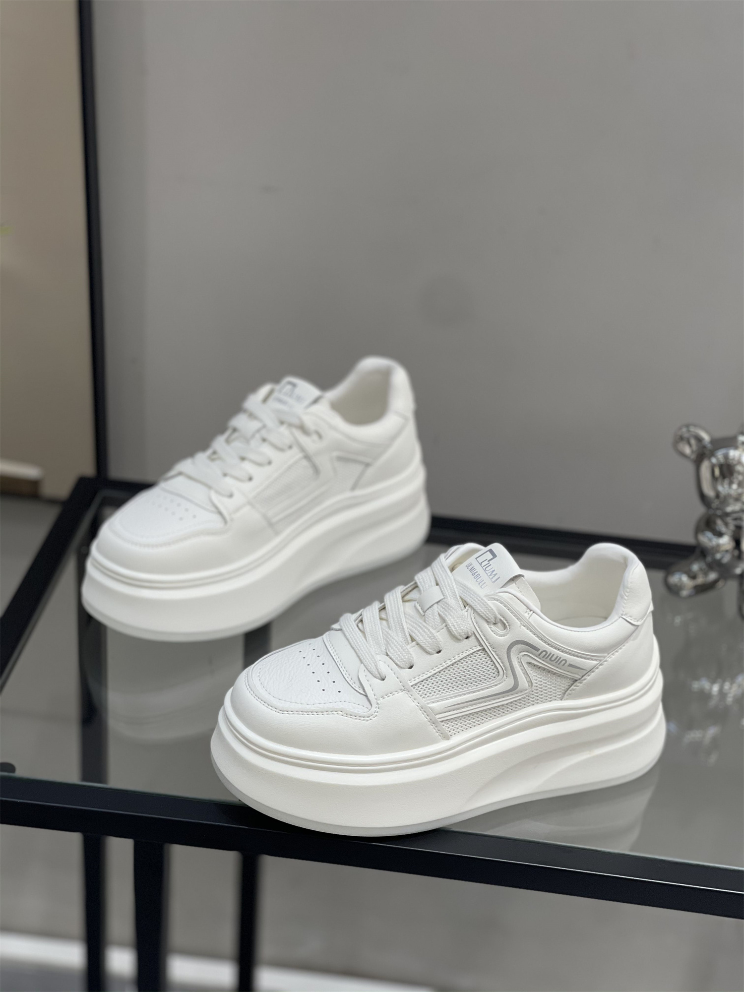 Womenâ€™s Genuine Leather White Sneakers - Summer 2025 Breathable Hollow Mesh Casual Platform Shoes, Height-Increasing 6cm for Petite Style