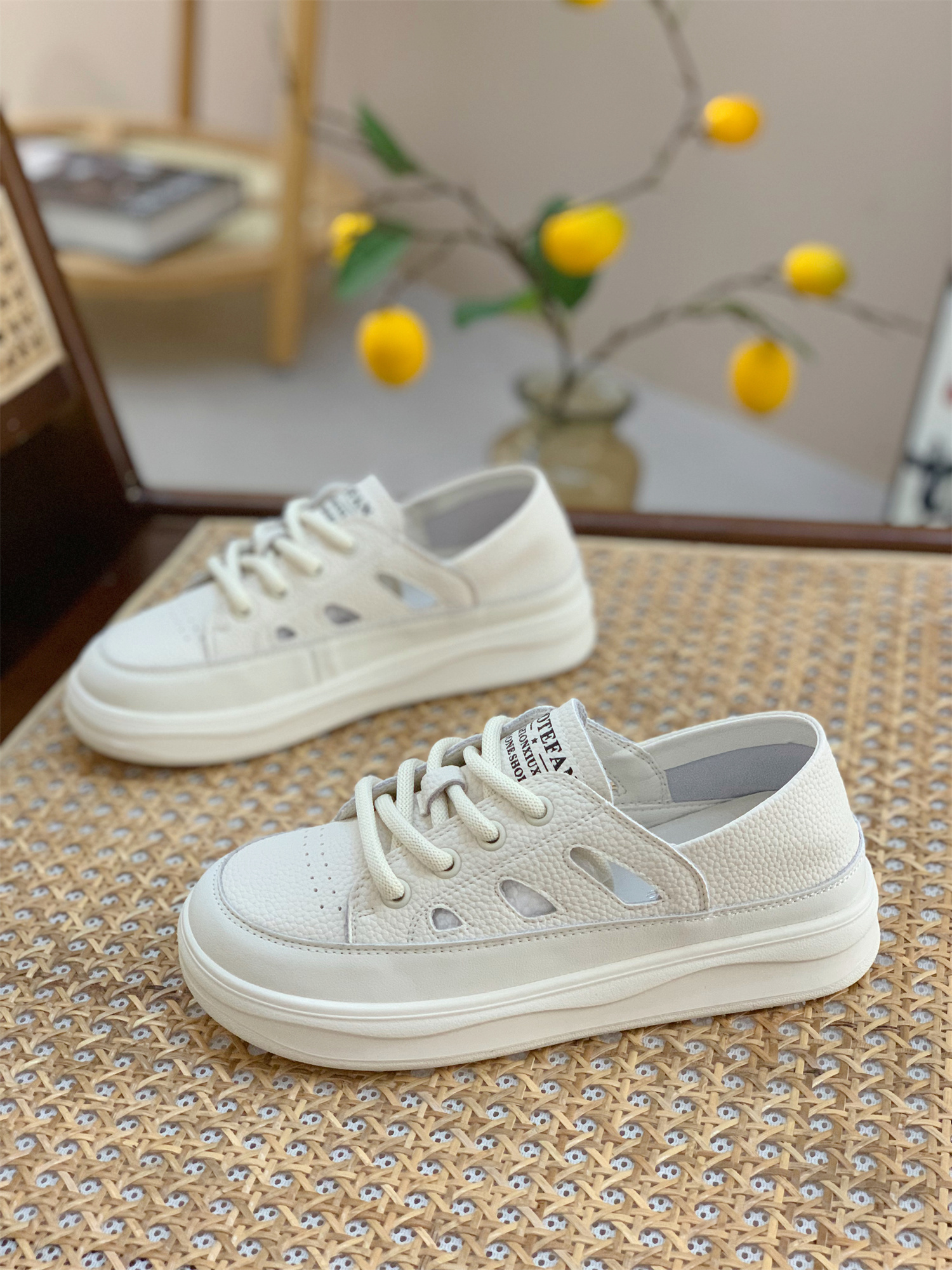 Women’s Genuine Leather White Sneakers - Summer Thin Style, Thick Sole, Hollow Design, Two-Way Wear, Casual Sports Shoes 2025 Women’s Genuine Leather White Sneakers - Summer Thin Style, Thick Sole, Hollow Design, Two-Way Wear, Casual Sports Shoes 2025